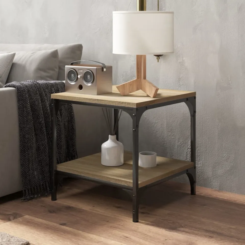 vidaXL Bijzettafels 2 st 40x40x40 cm bewerkt hout sonoma eikenkleurig, foto 4