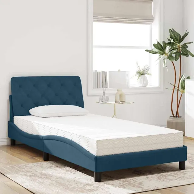 vidaXL Bed met matras fluweel blauw 100x200 cm
