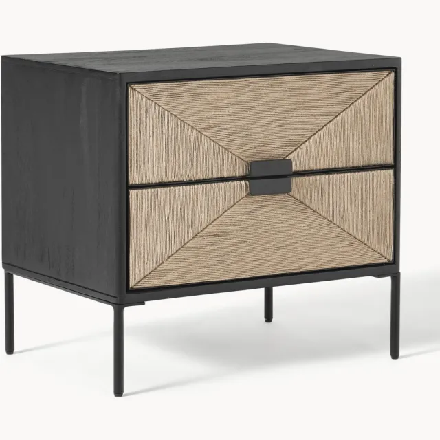 Westwing Collection Nachtkastje June van mangohout met lades Beige, Zwart