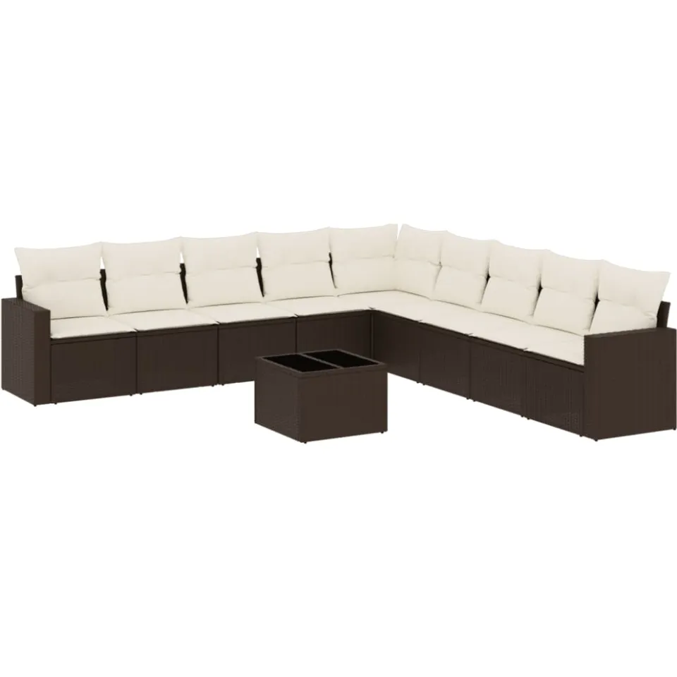 vidaXL 10-delige Loungeset met kussens poly rattan bruin
