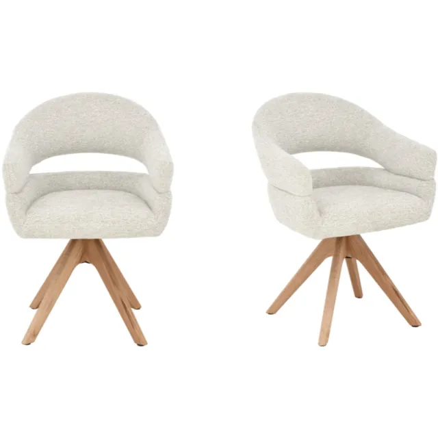 Furnihaus Flicka - Eetkamerstoelen met armleuning - Beige - Naturel Eiken - Draaibaar - Set van 2