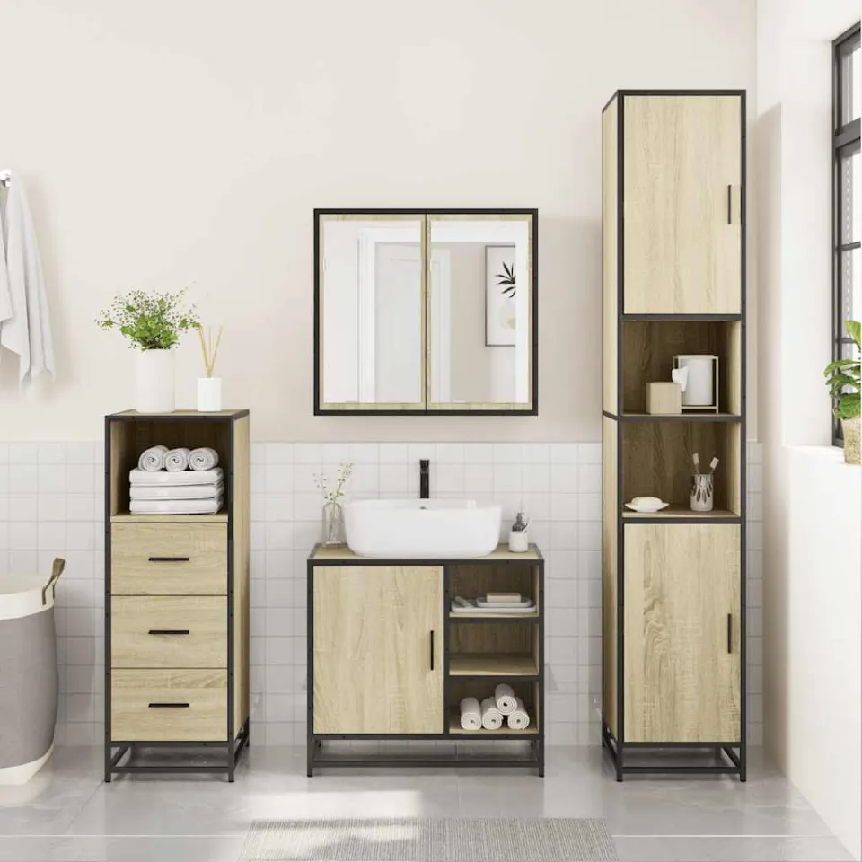 vidaXL 3-delige Badkamermeubelset bewerkt hout sonoma eikenkleurig, foto 2