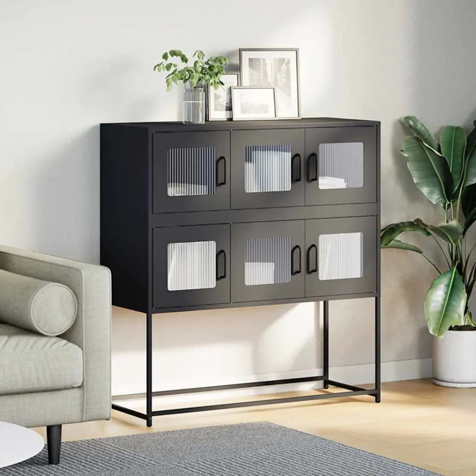 vidaXL Dressoir 100,5x39x107 cm koudgewalst staal zwart, foto 2