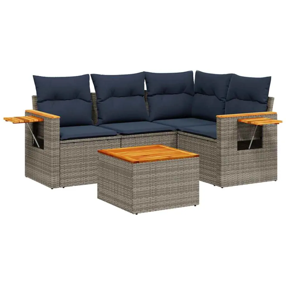vidaXL 5-delige Loungeset met kussens poly rattan grijs, foto 3