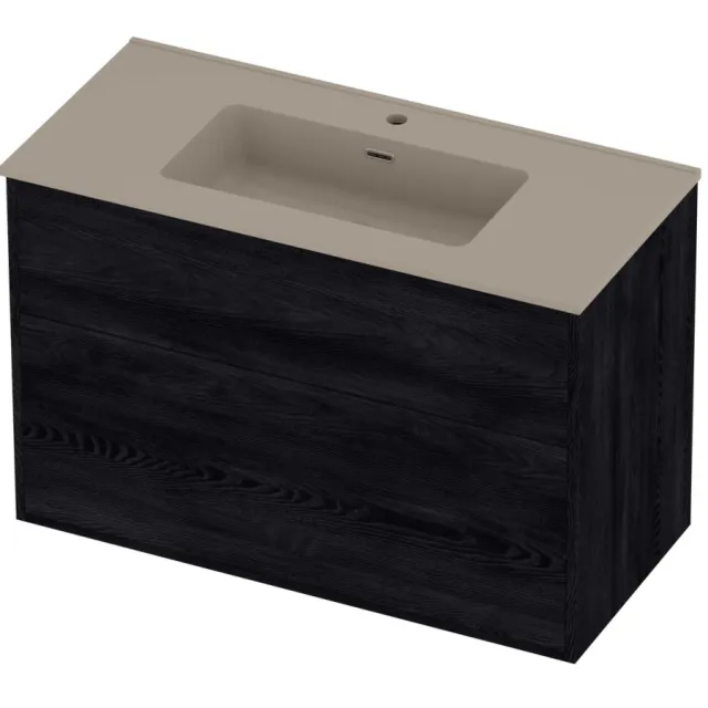 Proline Tribute Badmeubelset Porselein Elegant In Kader 100x46x67 cm Mat Crème Cotton Black Oak Eiken