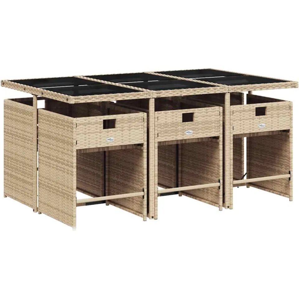 vidaXL 7-delige Tuinset met kussens poly rattan gemengd beige