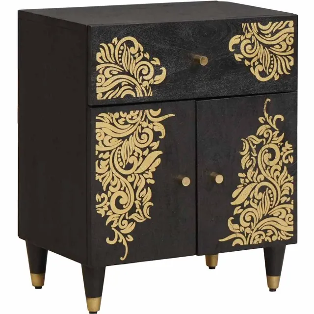 vidaXL Nachtkastje met Deur Zwart 50 x 33 x 60 cm Massief Mango Hout Bruin