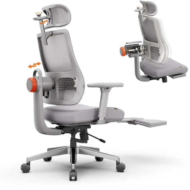 Newtral MagicH-GPro Ergonomische Bureaustoel met Hoofdsteun - Adaptieve Lendensteun - Verstelbare Armsteun - 3 Standen om te Vergrendelen - Grijs