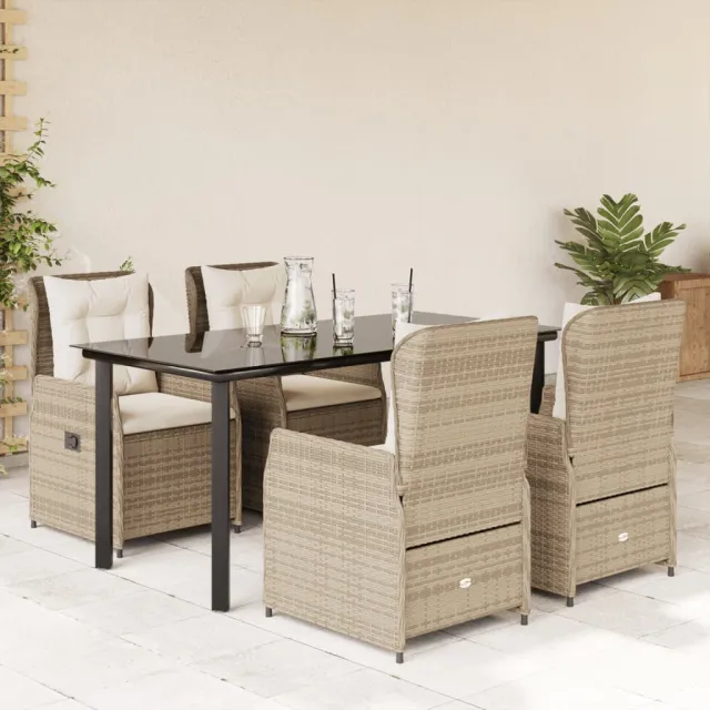 vidaXL 5-delige Tuinset met kussens poly rattan beige, foto 2