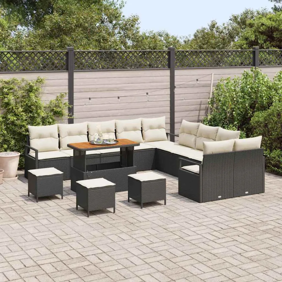 vidaXL Tuinbankenset 14 st Zwart poly rattan, foto 3
