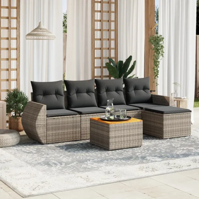 vidaXL 6-delige Loungeset met kussens poly rattan grijs, foto 2