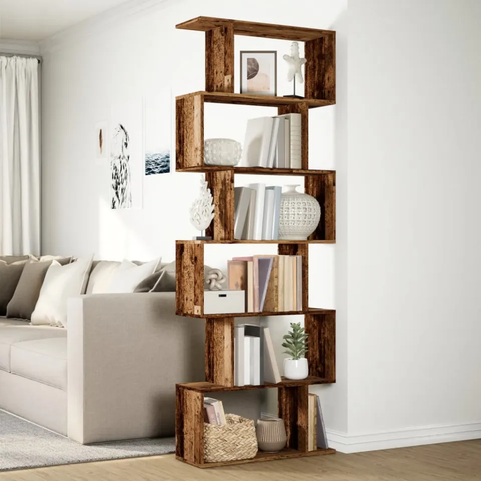 vidaXL Kamerscherm / boekenkast 6-laags 70x24x193 cm hout oud hout bruin, foto 3