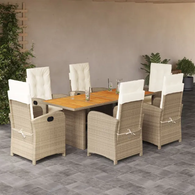 vidaXL 7-delige Tuinset met kussens poly rattan gemengd beige, foto 2