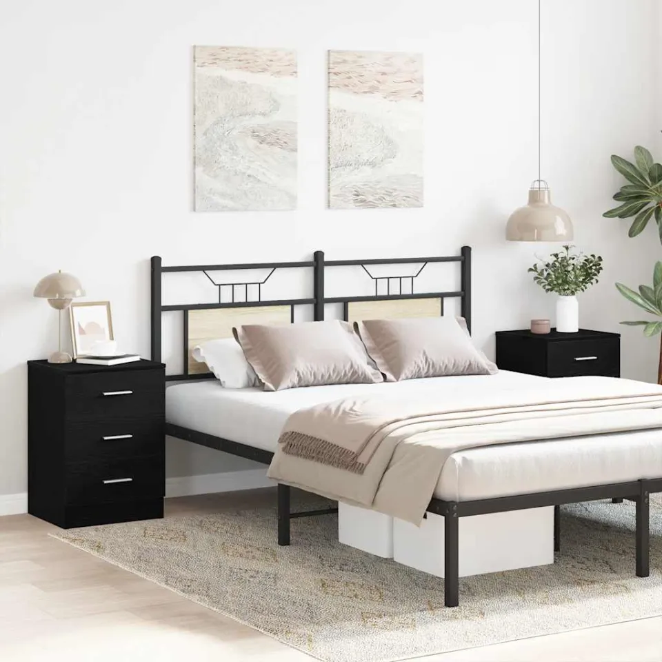 vidaXL Nachtkastjes 2 stuks Zwart Eiken 38x35x55 cm Bewerkt Hout, foto 2