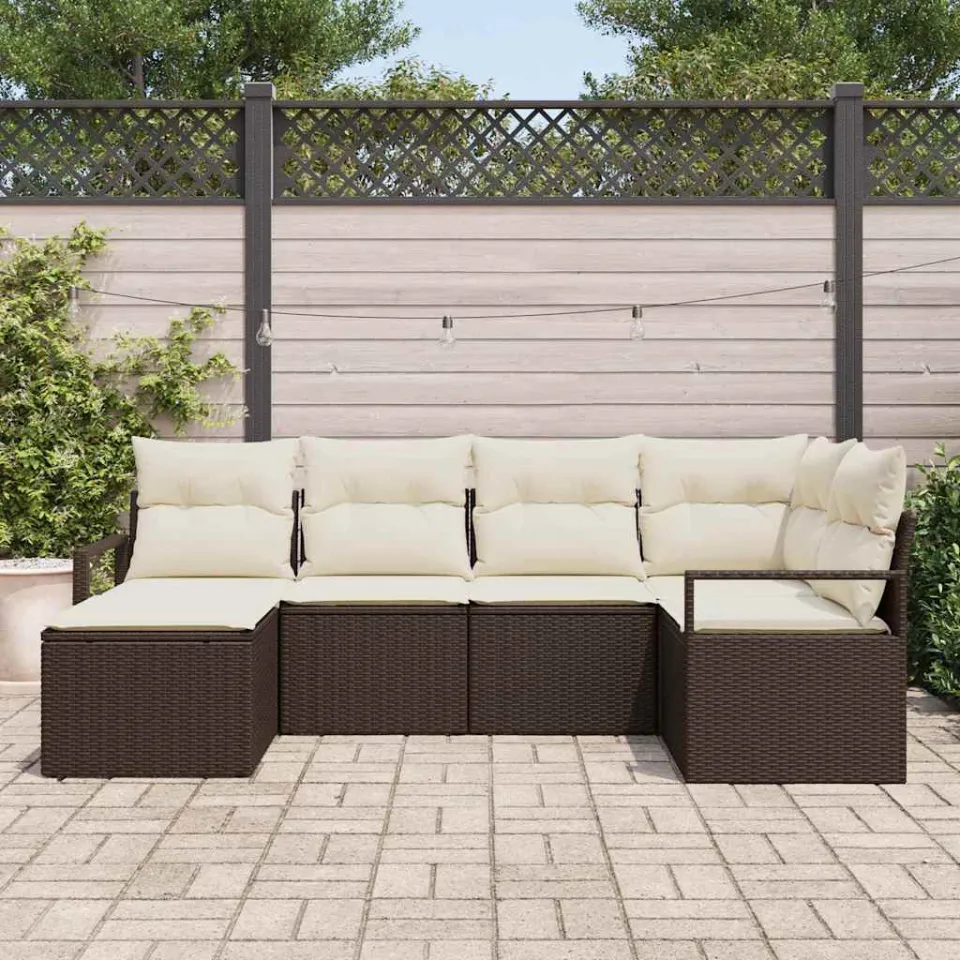 vidaXL Bankstel 6 st Bruin en Crème poly rattan, foto 2