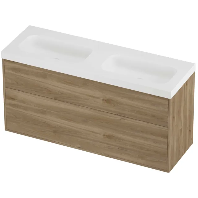 Proline Haga Badmeubelset Polystone Mezza Dubbel 140x46x73 cm Mat White Cider Oak Eiken