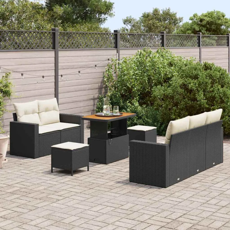 vidaXL Tuin Sofa Set met kussen 8 pcs Zwart poly rattan, foto 3