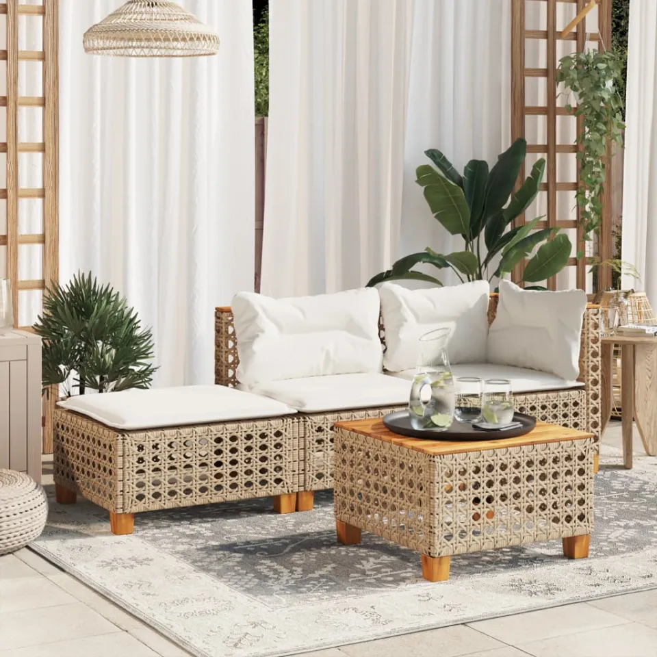 vidaXL Tuinkruk met kussen 63,5x56x32 cm poly rattan beige, foto 2