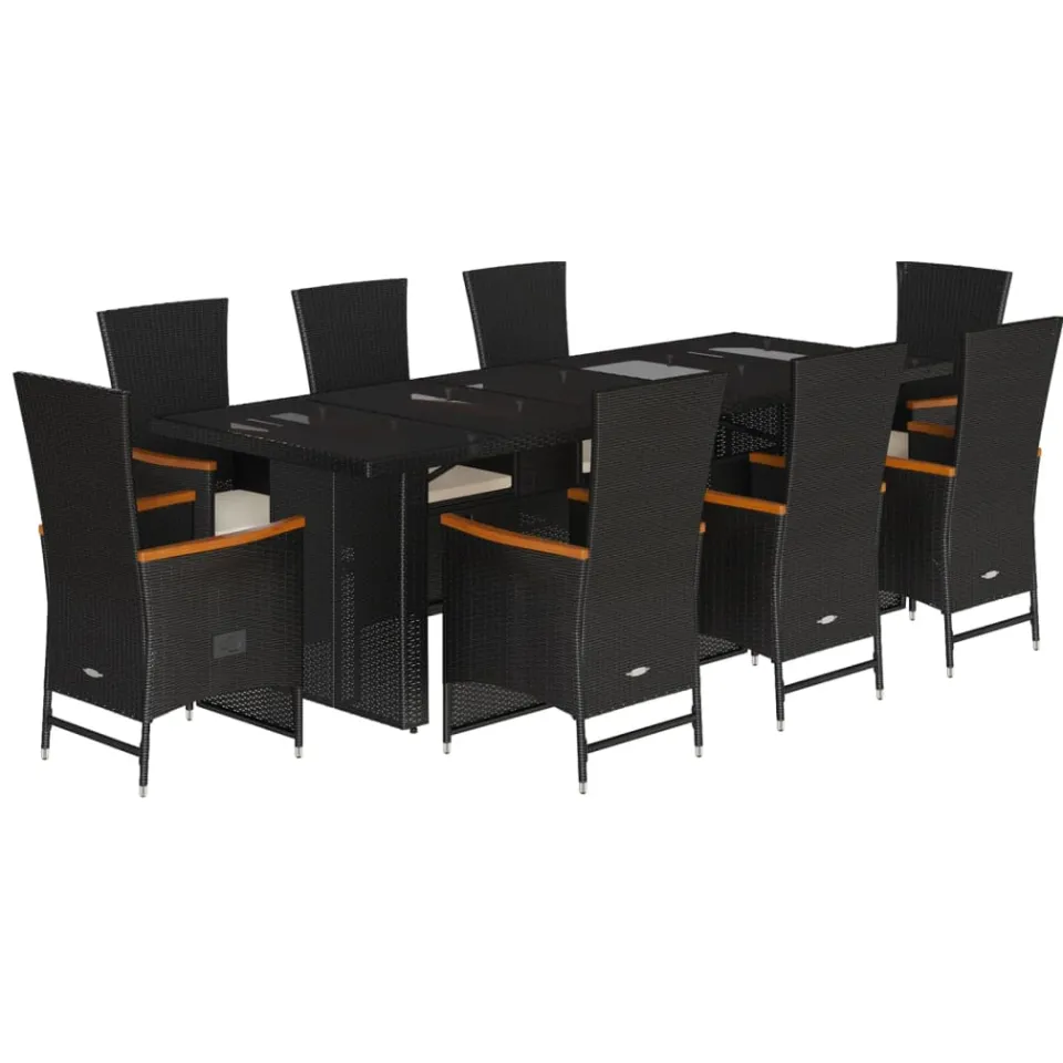 vidaXL 9-delige Tuinset poly rattan zwart