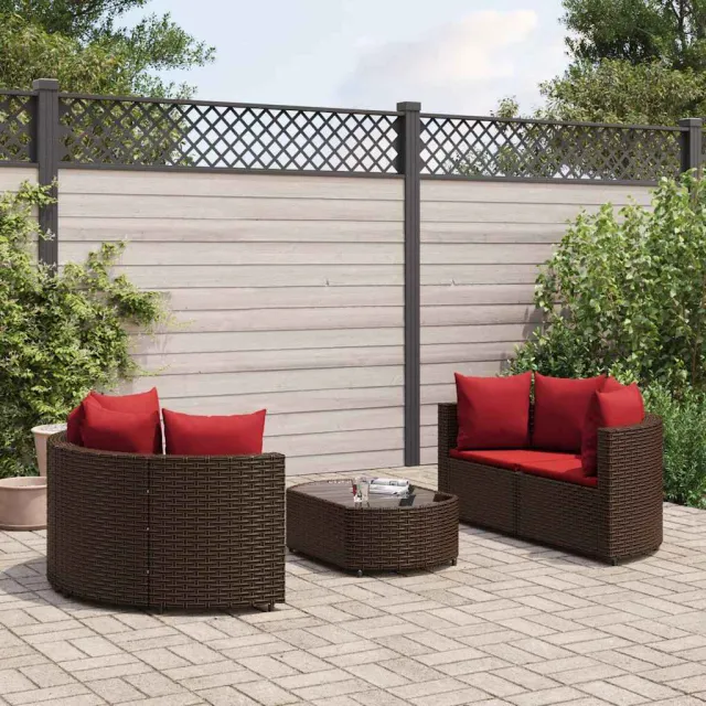 vidaXL 5-delige Loungeset met kussens poly rattan bruin, foto 2