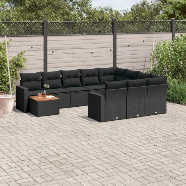 vidaXL 11-delige Loungeset met kussens poly rattan zwart, foto 2