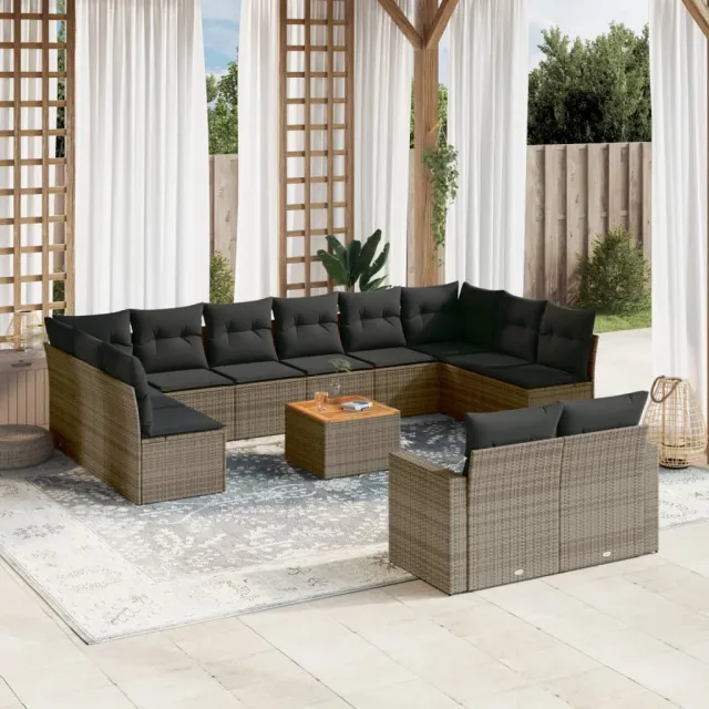 vidaXL 13-delige Loungeset met kussens poly rattan grijs, foto 2