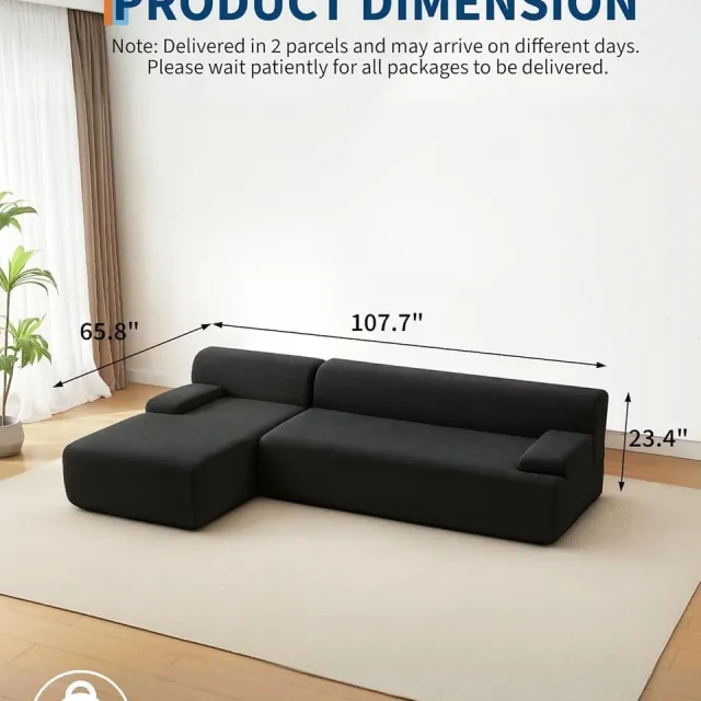 Triumpunpre Modulaire L-vormige hoekbank in wolkstijl, 270 cm, Geen frame, traagschuim, chaise longue links, corduroy bekleding voor woonkamer/appartement, zwart Grijs