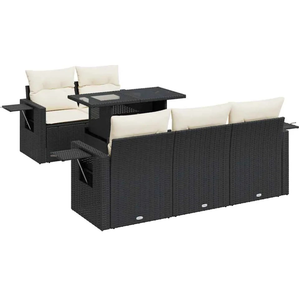 vidaXL 6-delige Loungeset met kussens poly rattan zwart, foto 3