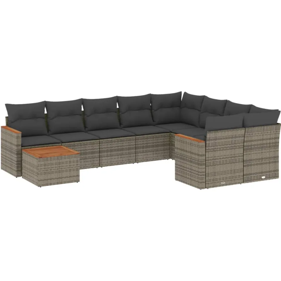 vidaXL 10-delige Loungeset met kussens poly rattan grijs, foto 3