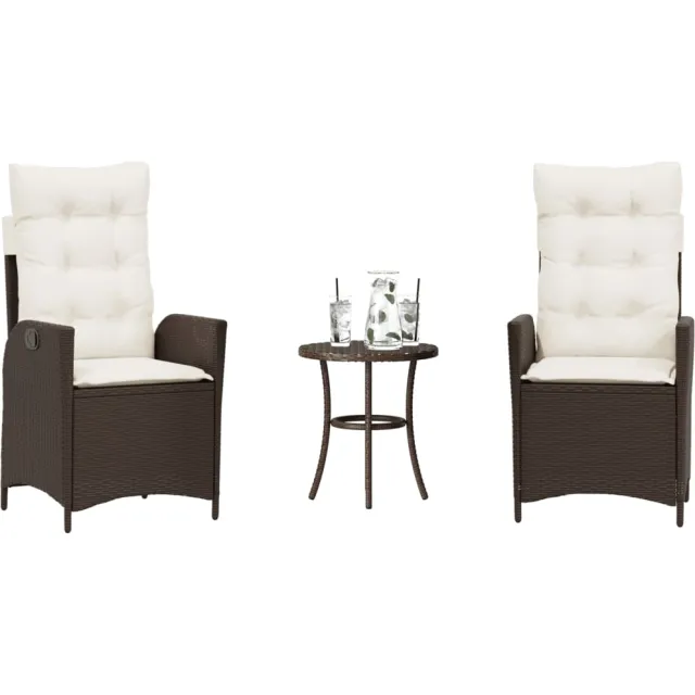 vidaXL 3-delige Bistroset met kussens poly rattan bruin