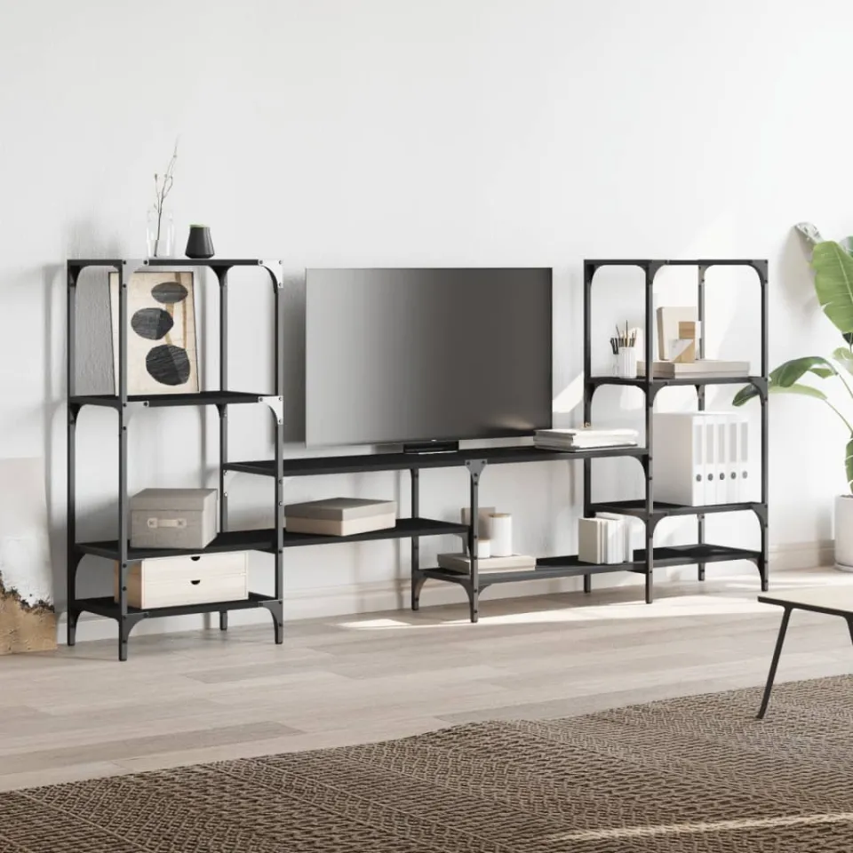 vidaXL Tv-meubel 206,5x28,5x95 cm bewerkt hout zwart, foto 4