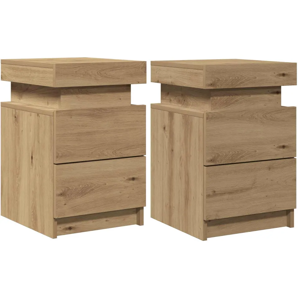 vidaXL Nachtkastjes 2 st met LED 35x39x55 cm hout artisanaal eiken, foto 3