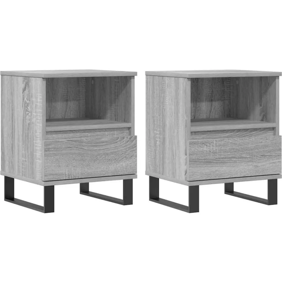vidaXL Nachtkastjes 2 st 40x35x50 cm bewerkt hout grijs sonoma eiken, foto 3