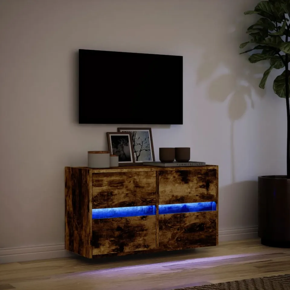 vidaXL Tv-wandmeubel met LED-verlichting 80x31x45 cm gerookt eiken, foto 4