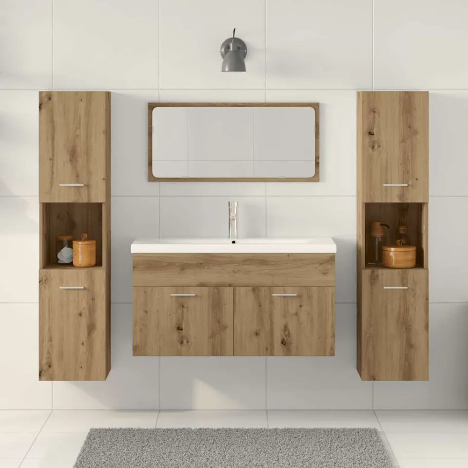 vidaXL 4-delige Badkamermeubelset bewerkt hout artisanaal eikenkleur, foto 2