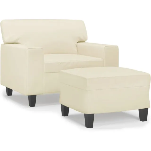 vidaXL Fauteuil - met - voetenbank - 60 - cm - kunstleer - crèmekleurig