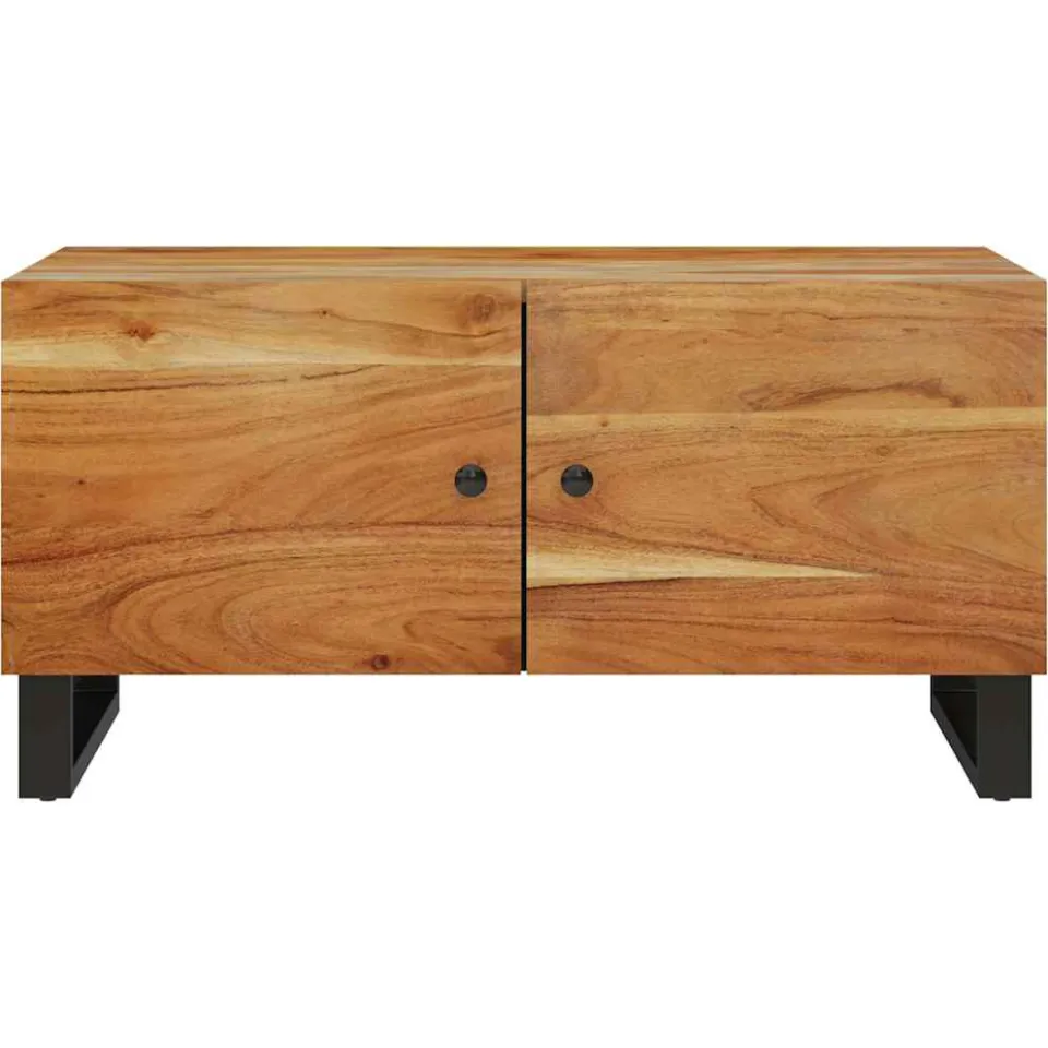 vidaXL Salontafel 80x50x40 cm massief acaciahout en bewerkt hout bruin, foto 4