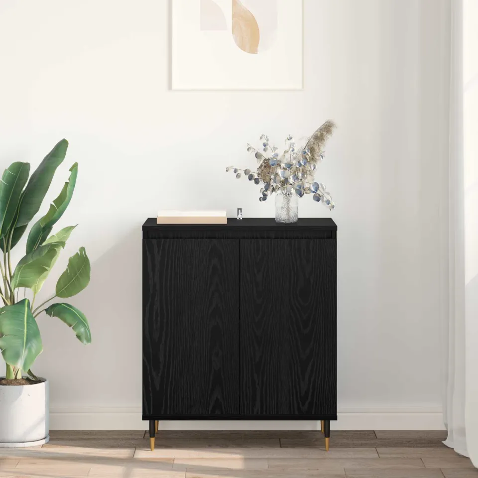 vidaXL Dressoir Zwart Eiken 60 x 35 x 70 cm Bewerkt hout, foto 3