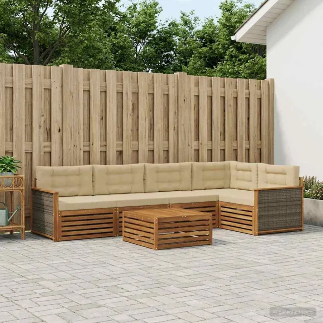 vidaXL Buiten bankenset 6 st 5-zits Natuurlijk en Beige