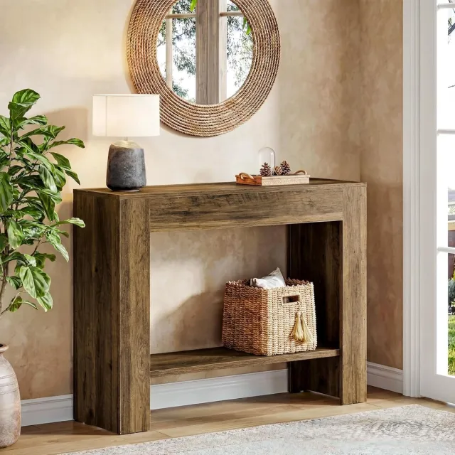 Tribesigns Consoletafe met 2 Niveaus en Opbergruimte - Landelijke Stijl Sidetable - Bruin - 105 x 30 x 80 cm - Console Tafel voor Hal, Woonkamer, Entree
