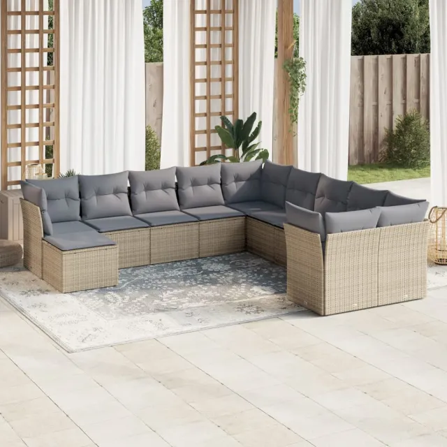 vidaXL 11-delige Tuinset met kussens poly rattan beige, foto 2