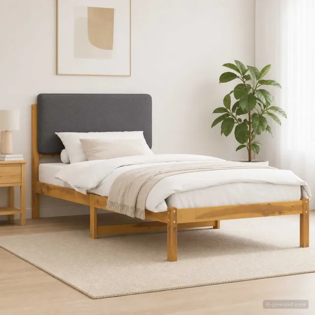 vidaXL Bedframe met gestoffeerd hoofdbord Whitewash en lichtgrijs Bruin