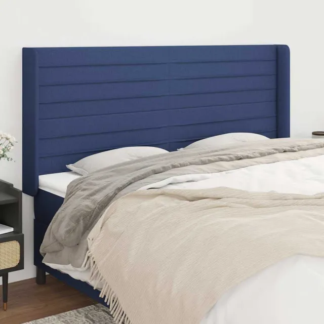 vidaXL Hoofdbord met randen 163x16x118/128 cm stof blauw