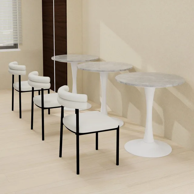 CHICFURN Eettafel - 2-4 personen - Rond - Tafelvoet - Grijs/Wit