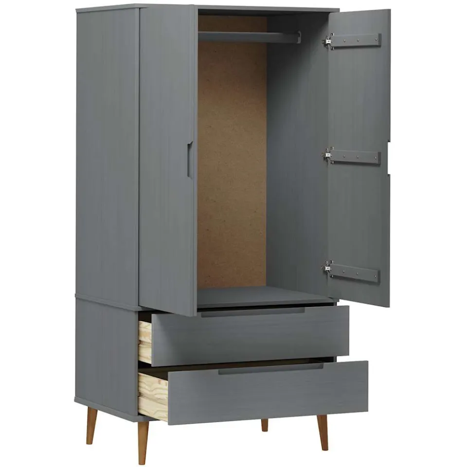 vidaXL Kledingkast MOLDE 90x55x175 cm massief grenenhout grijs, foto 4