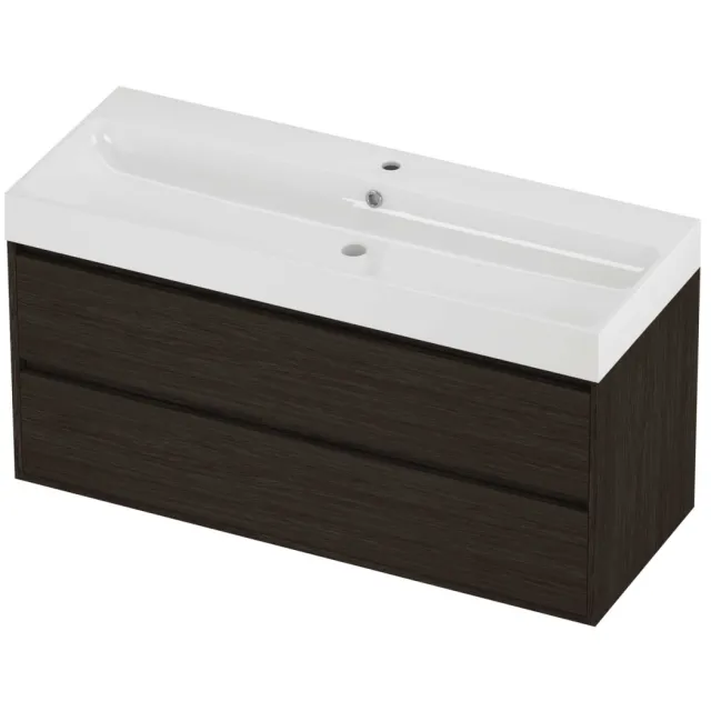 Proline Podium Badmeubelset Polystone Loft 1 Kraangat Greeploos 120x46x62 cm Glans Wit Mokka Oak Eiken
