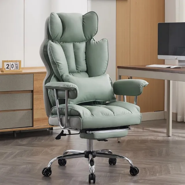 Efomao Ergonomische Directiestoel 200 Kg - PU Leren Bureaustoel Met Hoge Rugleuning - Verstelbare Computerstoel Met Voetensteun En Lendensteun - Luxe Kantoorstoel - Zwart GROEN