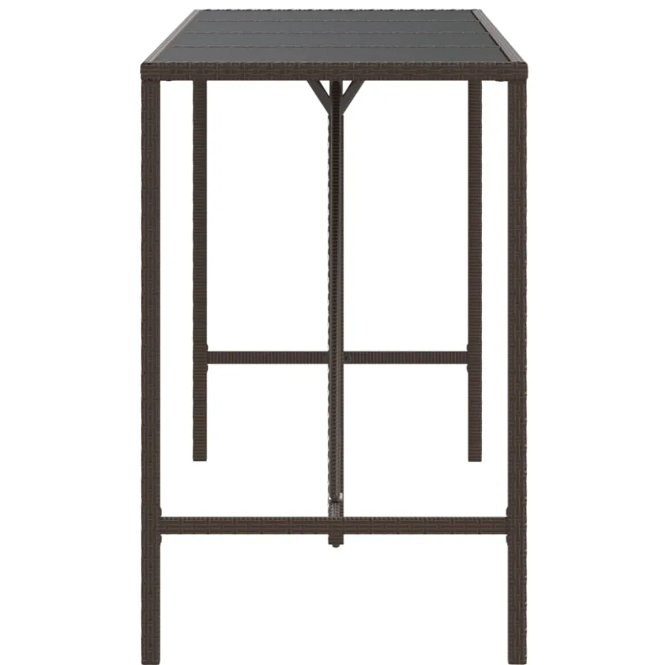 vidaXL Bartafel met glazen blad 180x70x110 cm poly rattan bruin, foto 4