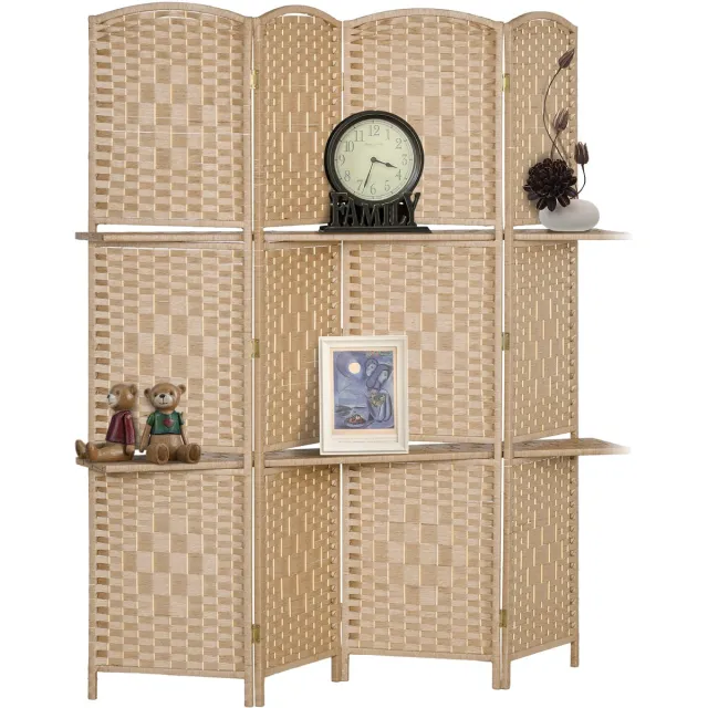 Homcom Kamerverdeler-Papiervezel-160 x 1,6 x 170 cm-Natuurlijke houtkleur
