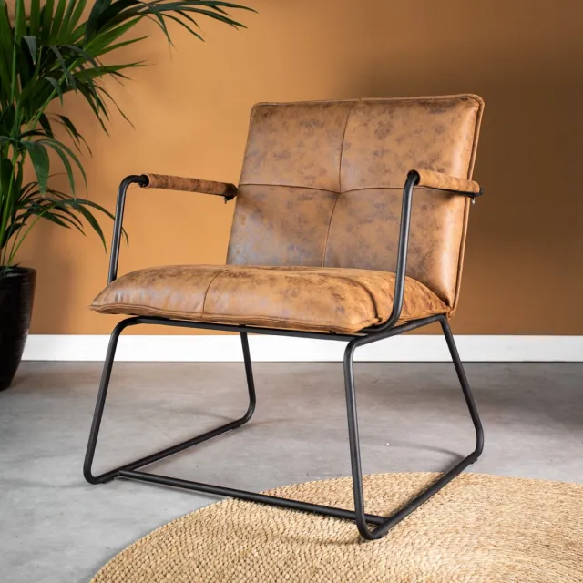 Dimehouse Industriële fauteuil cognac eco-leer Hailey - Leer - Industrieel